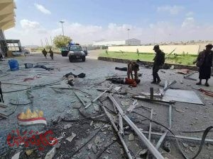 إنفجارات  في مطار عدن الدولي عنيفة هزت أرجاء المدينة
