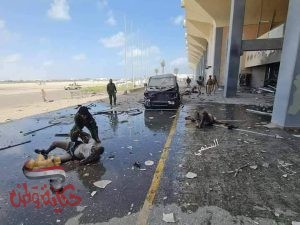 إنفجارات  في مطار عدن الدولي عنيفة هزت أرجاء المدينة